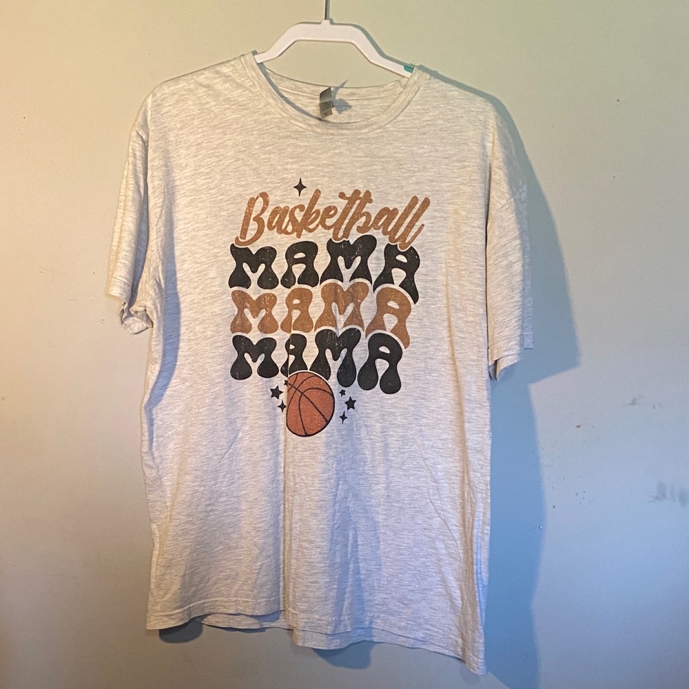 Next Level Apparel Basketball Mama T-Shirt - Gray and Brown